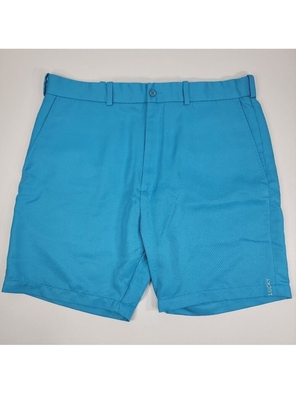 Black Clover Live Lucky Men's 36 Light Blue Flat Front Golf Shorts Performance